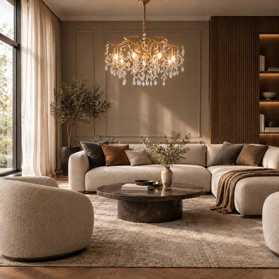 Hanging Crystal and Brass Chandelier