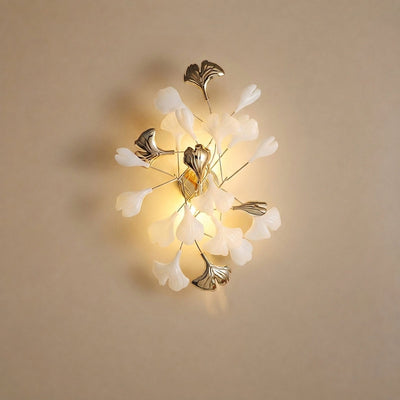 Gingko Wall Lamp, 13.8~15.7-Inch x H 19.7~23.6-Inch, Gold & White for Living Room