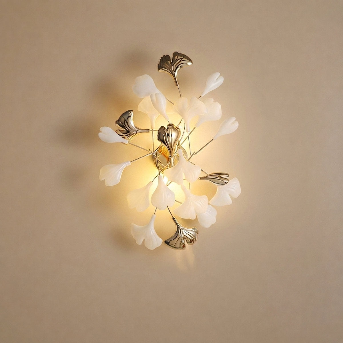 Gingko Wall Lamp, 13.8~15.7-Inch x H 19.7~23.6-Inch, Gold & White for Living Room