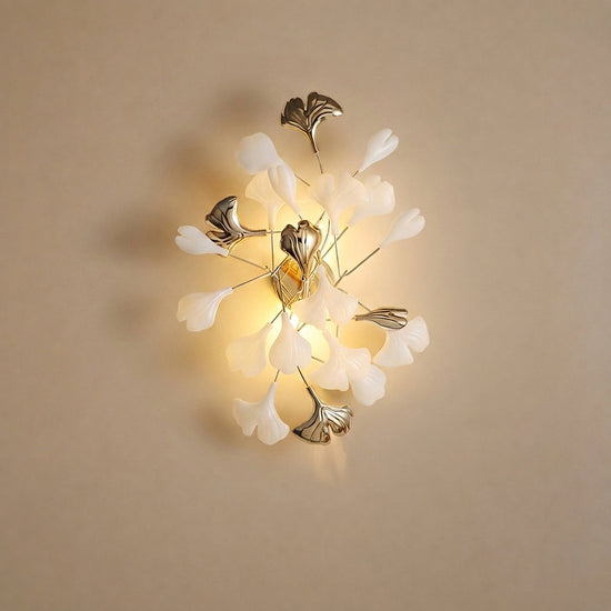 Gingko Wall Lamp, 13.8~15.7-Inch x H 19.7~23.6-Inch, Gold & White for Living Room