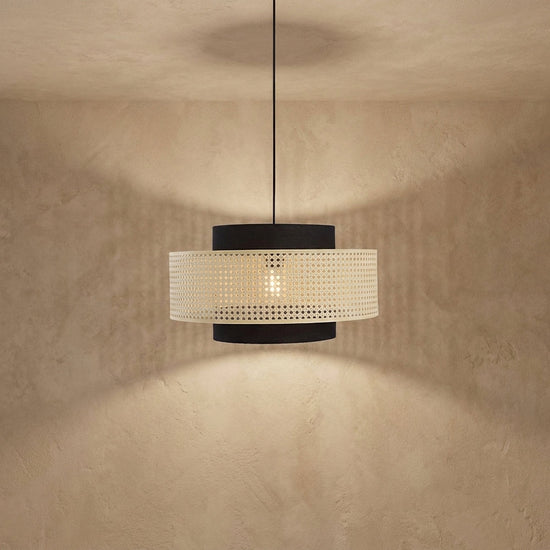Woven Rattan Drum Shade Pendant Light for Dining Room & Living