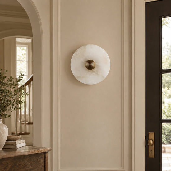 Nayra Alabaster Wall Lamp, 7.9~13.8-Inch, White & Bronze, Triac Warm Dimming for Living Room & Dining Room