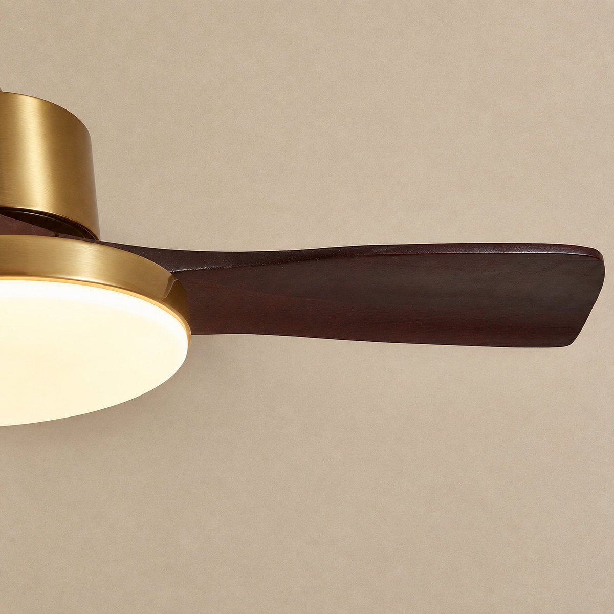 Aurevo Ceiling Fan Light, 36~52-Inch x H 15.7-Inch, Walnut Wood & Gold, Three-Color Light for Living Room
