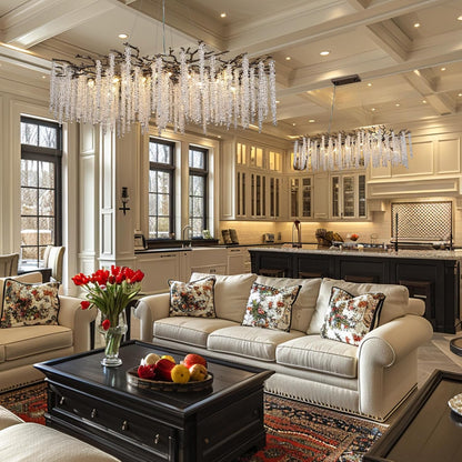 Modern Black Crystal Branch Chandelier 47"
