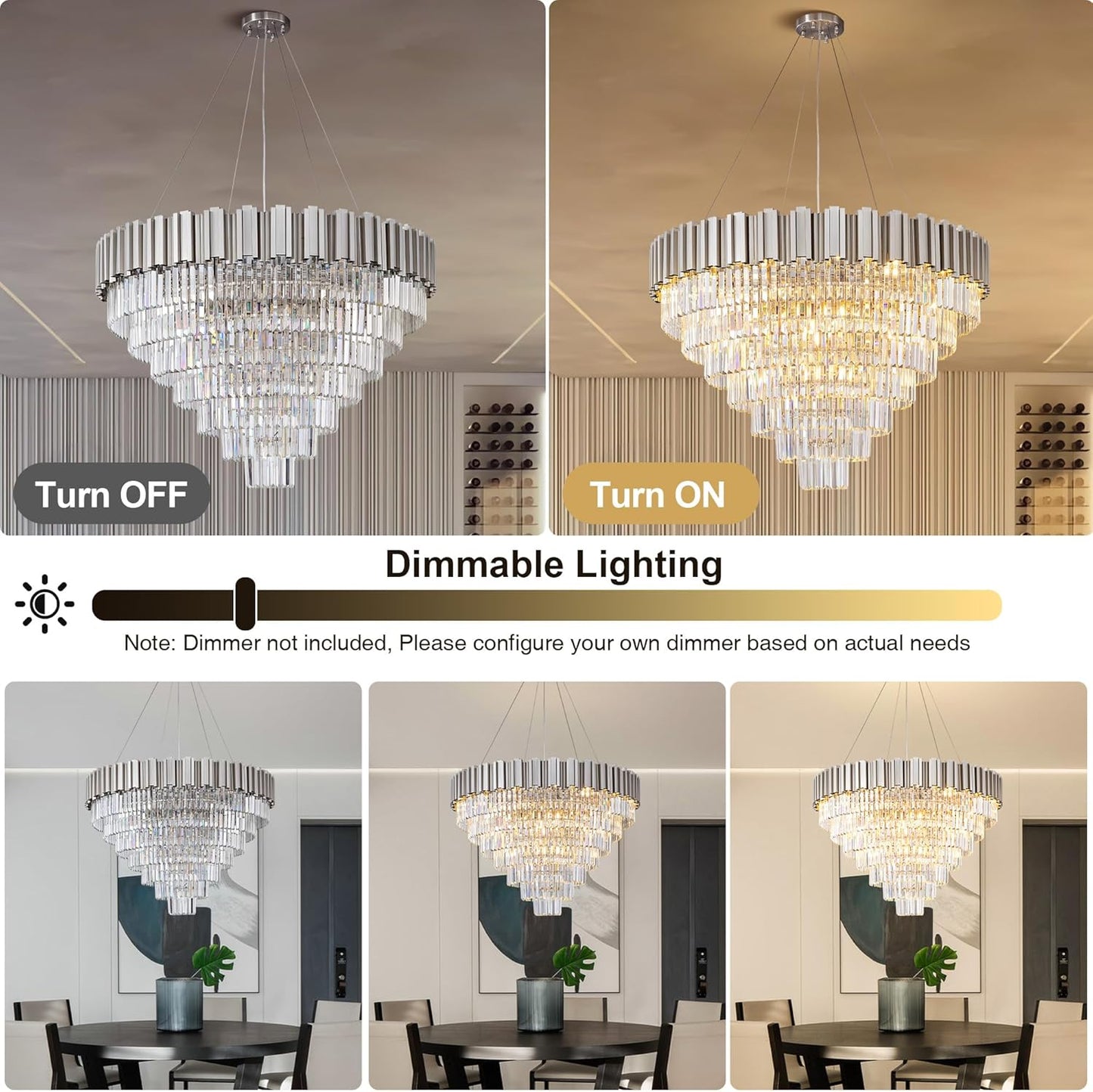 7-Tier 39" Silver Chandelier, 21-Light Modern Crystal Chandelier