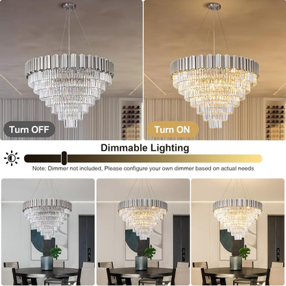 7-Tier 39" Silver Chandelier, 21-Light Modern Crystal Chandelier