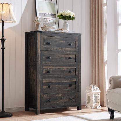 Farmhouse 5 Drawer Dresser - Rustic Wood Chest