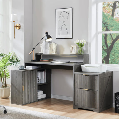 Modern 67" L-Shaped Desk with Storage & Power Outlets