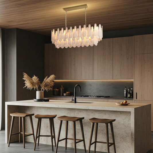 L47.2 Modern Alabaster Rectangular Brass Chandelier