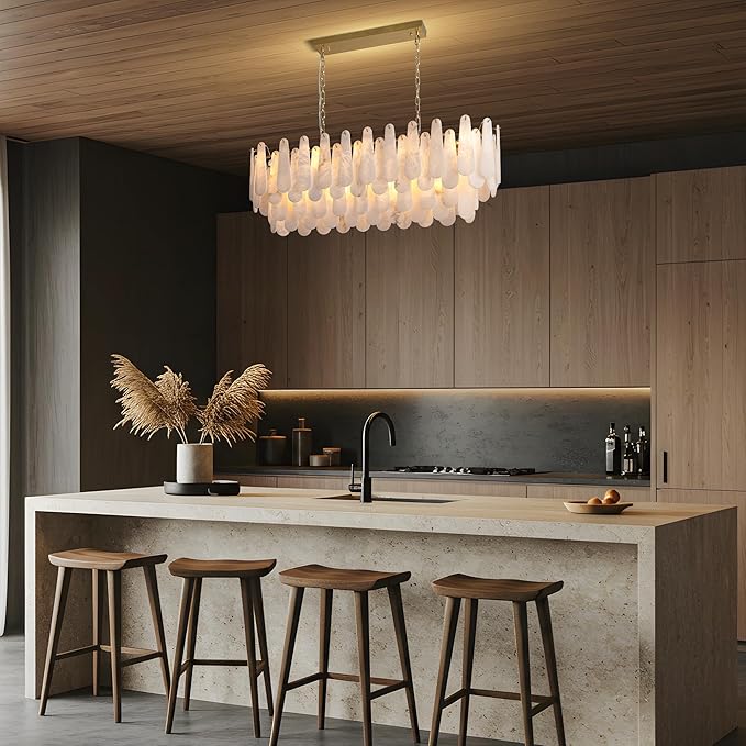 L47.2 Modern Alabaster Rectangular Brass Chandelier
