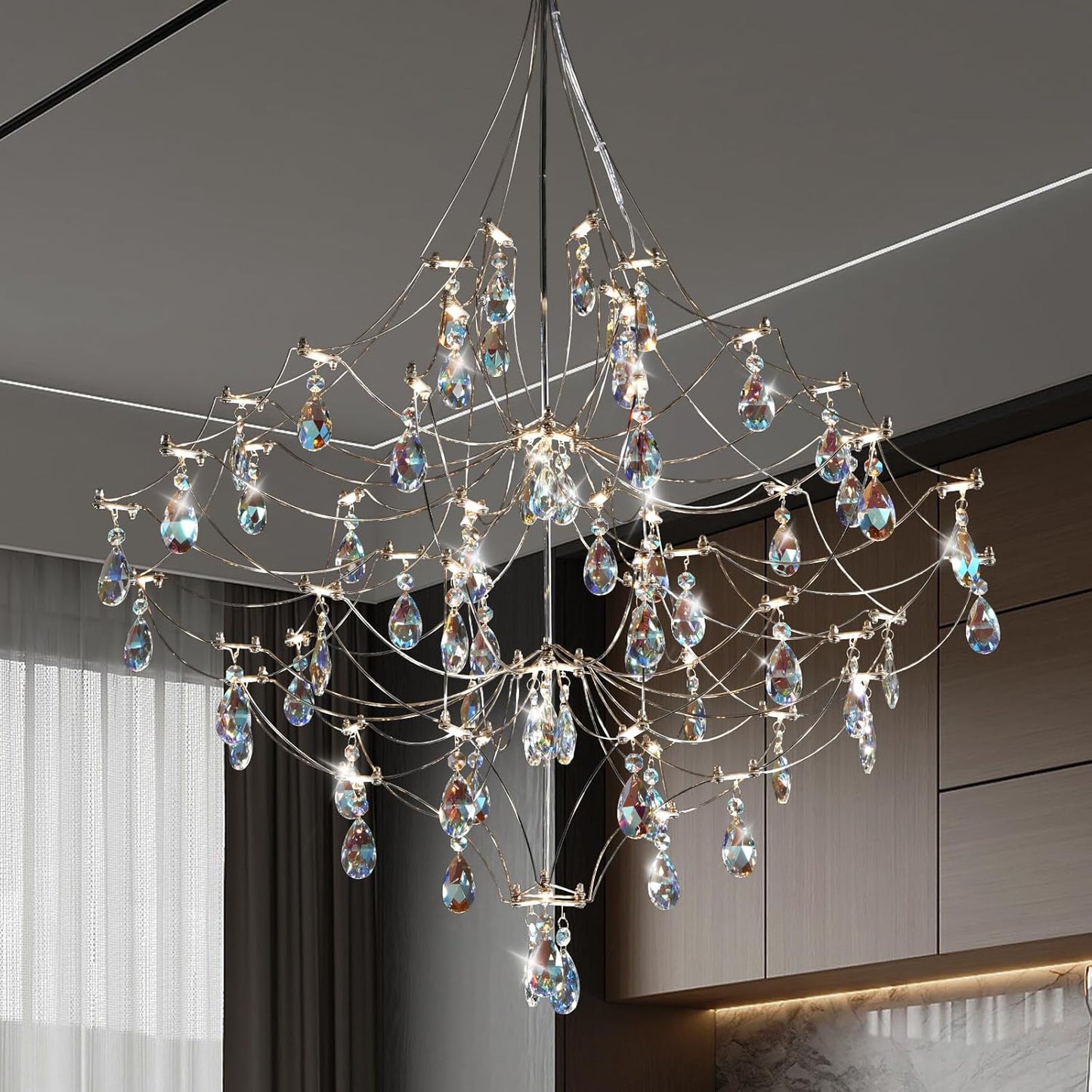 Modern Crystal Raindrop Chandelier - 31.5 Inch Silver