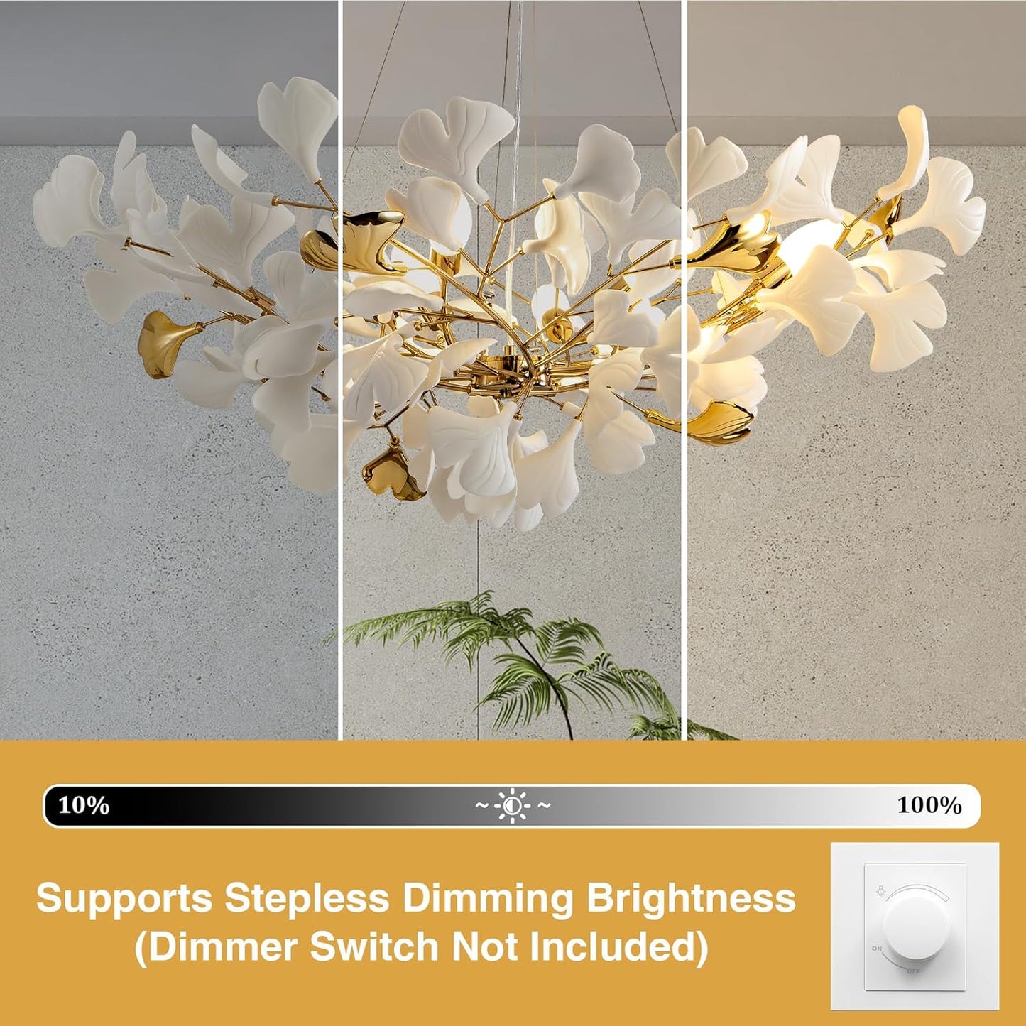 Ceramic Ginkgo Leaf Chandelier 40"
