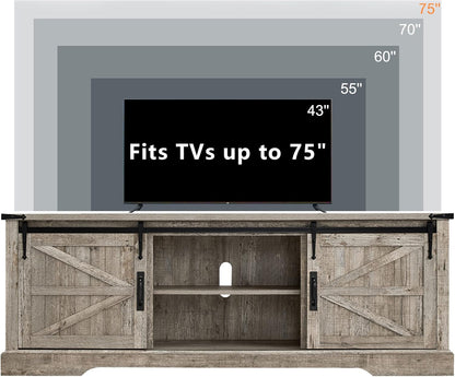 66" Farmhouse Entertainment Center with Sliding Barn Door for 75" TV