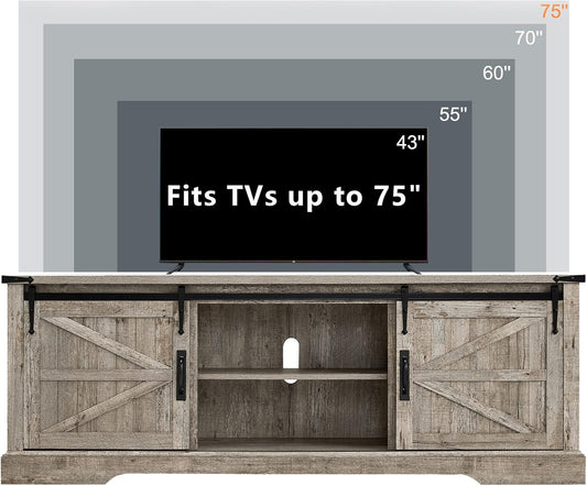 66" Farmhouse Entertainment Center with Sliding Barn Door for 75" TV