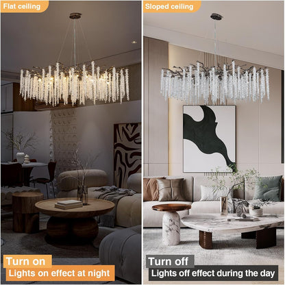 Modern Black Crystal Branch Chandelier 47"