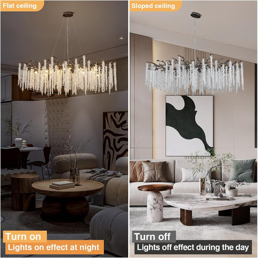 Modern Black Crystal Branch Chandelier 47"
