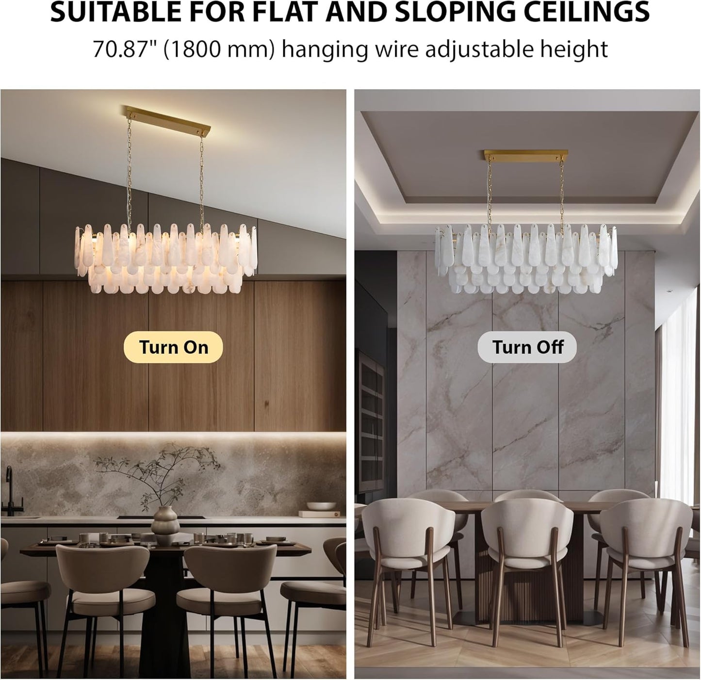 L47.2 Modern Alabaster Rectangular Brass Chandelier