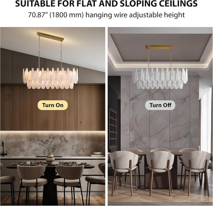 L47.2 Modern Alabaster Rectangular Brass Chandelier
