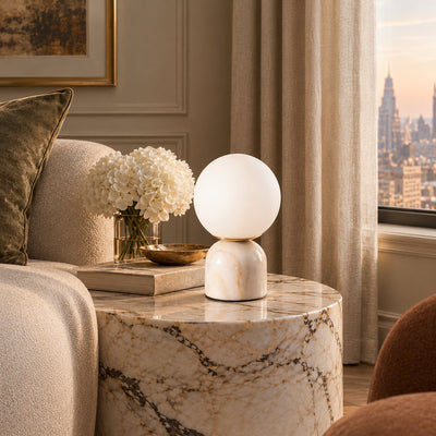 Tricolordeer Globe Glass & Marble Table Lamp