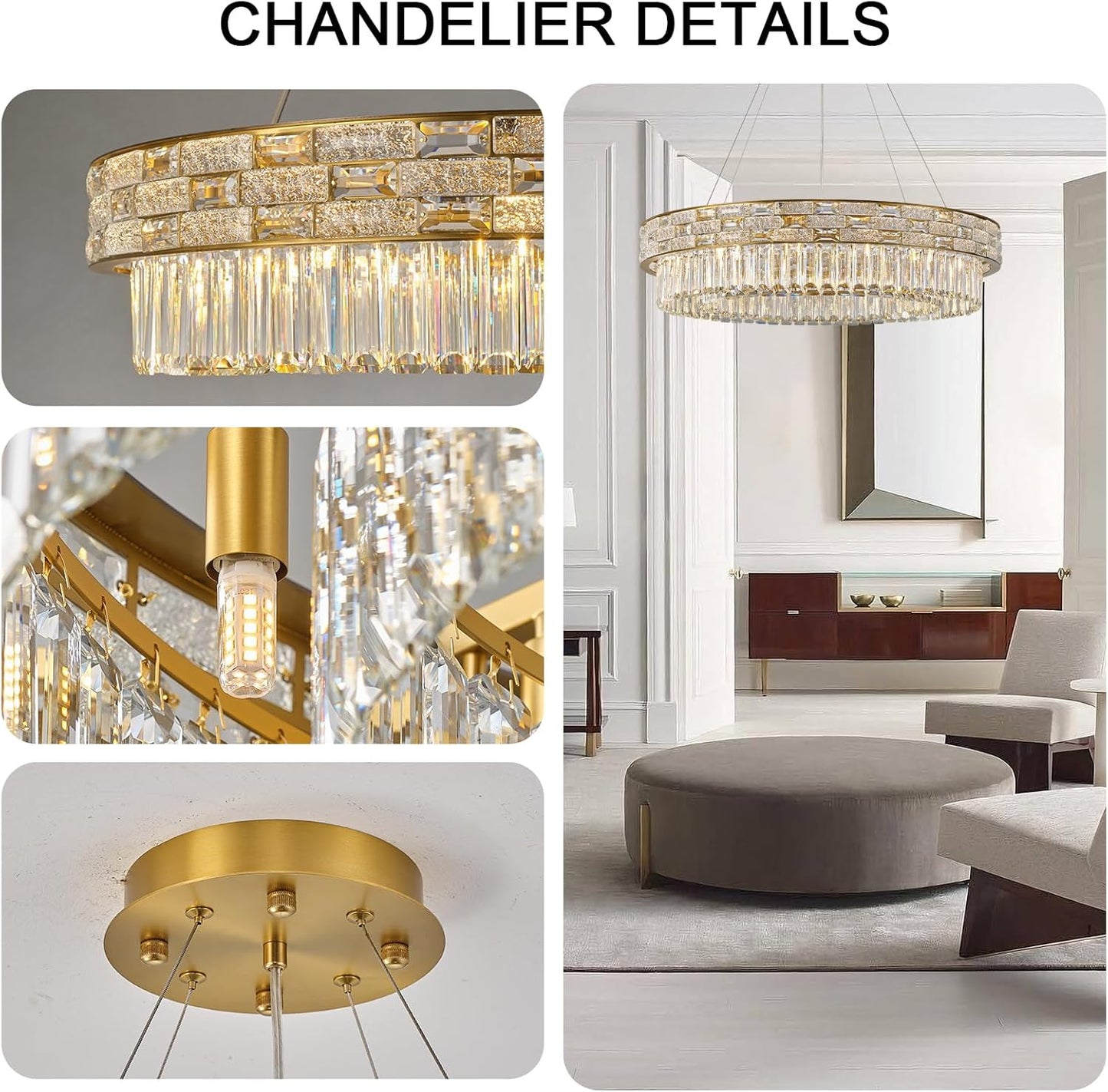 31-inch 12-lamp large living room crystal round gold chandelier