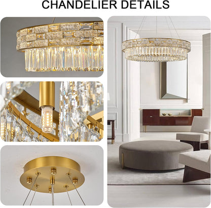 31-inch 12-lamp large living room crystal round gold chandelier