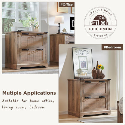 RedLemon Farmhouse 2-Drawer Filing Cabinet - Rustic Oak Finish
