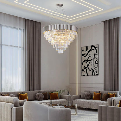 7-Tier 39" Silver Chandelier, 21-Light Modern Crystal Chandelier