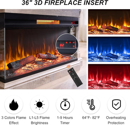 OKD 52" Electric Fireplace TV Stand with 3-Side Glass