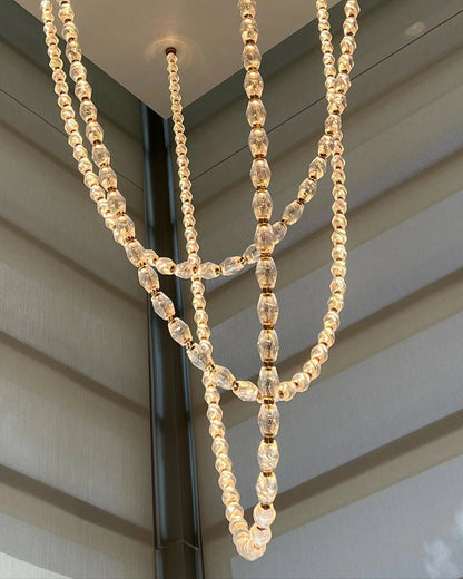 Luxury Crystal Beaded Long Chandelier for High Ceiling 12ft/10ft（customize）