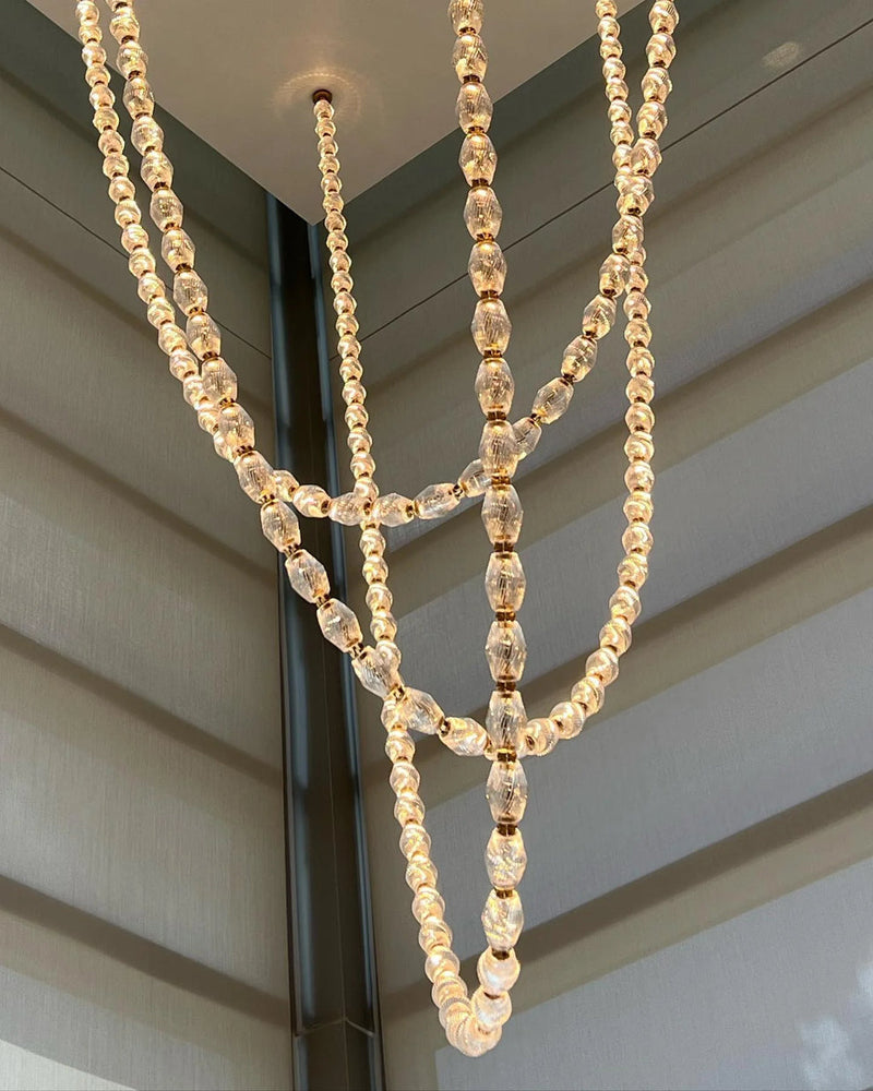 Luxury Crystal Beaded Long Chandelier for High Ceiling 12ft/10ft（customize）
