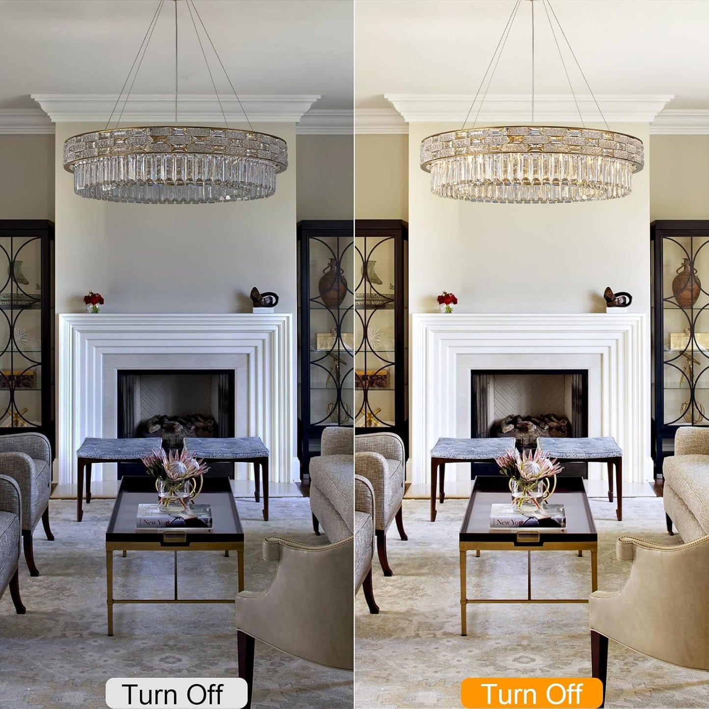 31-inch 12-lamp large living room crystal round gold chandelier
