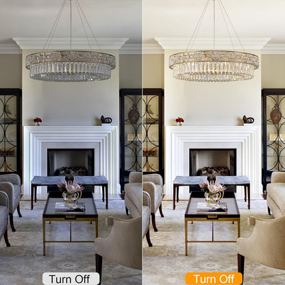 31-inch 12-lamp large living room crystal round gold chandelier