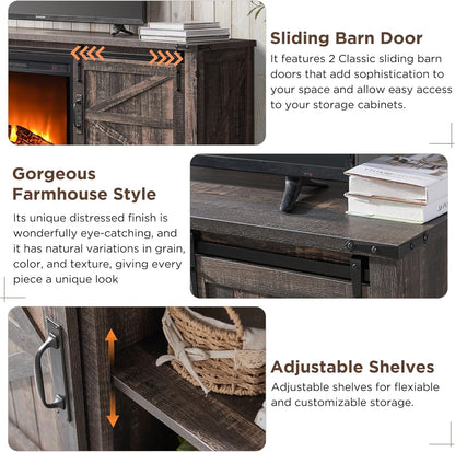 OKD 66 Inch Farmhouse Fireplace TV Stand for 75 Inch TV