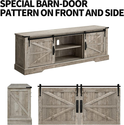 66" Farmhouse Entertainment Center with Sliding Barn Door for 75" TV