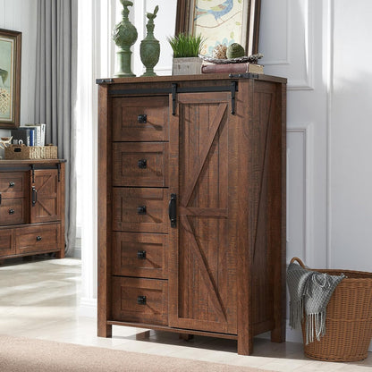 5 Drawer Farmhouse Dresser with Sliding Barn Door