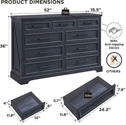 Farmhouse 9-Drawer Dresser with Roman Column - Off White