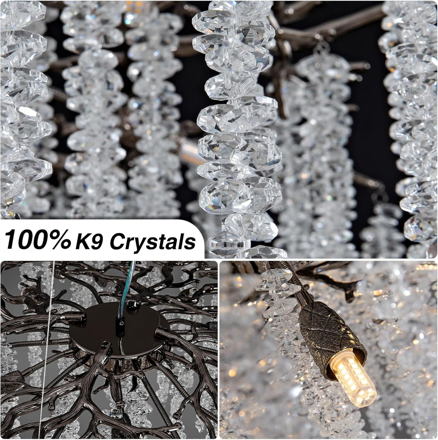 Modern Black Crystal Branch Chandelier 47"