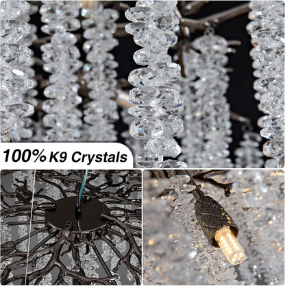 Modern Black Crystal Branch Chandelier 47"