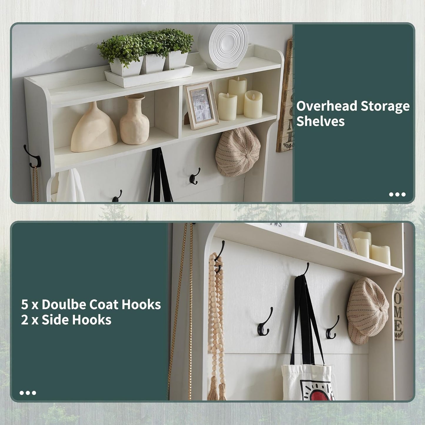 42" Farmhouse Hall Tree with Shoe Storage, 12 Cubbies Bench