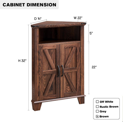 Farmhouse Corner Bathroom Cabinet with Barn Door and Adjustable Shelf