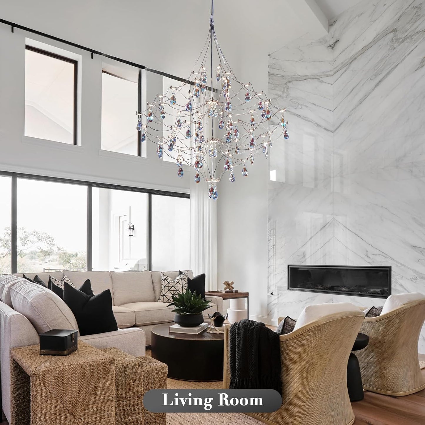 Modern Crystal Raindrop Chandelier - 31.5 Inch Silver