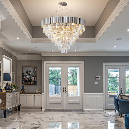 7-Tier 39" Silver Chandelier, 21-Light Modern Crystal Chandelier