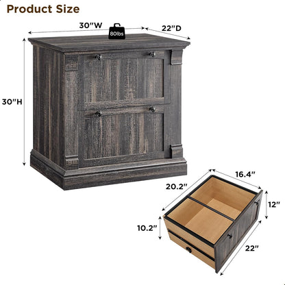 OKD Farmhouse 2-Drawer Lateral Filing Cabinet with Hanging File Folders
