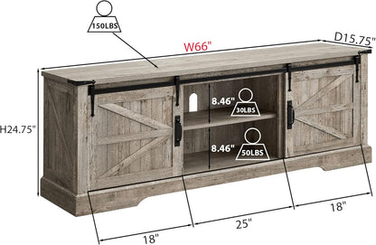 66" Farmhouse Entertainment Center with Sliding Barn Door for 75" TV