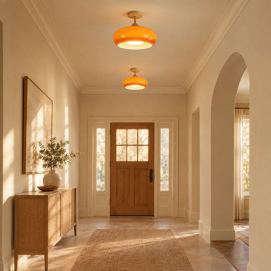 Plafonnier Ceiling Light, 11-Inch x H 11-Inch, Natural wood & White for Living Room