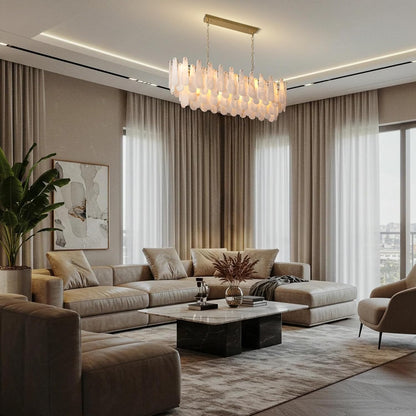L47.2 Modern Alabaster Rectangular Brass Chandelier