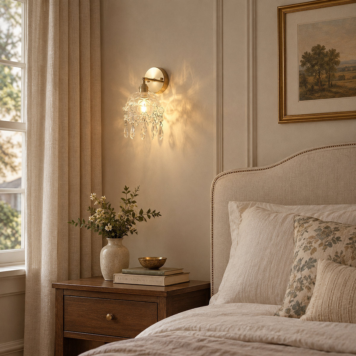 French Crystal Tassel Wall Lamp, 5.9-Inch x H 8.7-Inch, Gold & Transparent for Living Room
