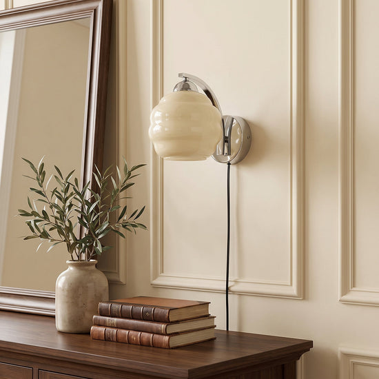 Art Deco Plug-in Wall Lamp, 5.9-Inch x H 6.3-Inch, Gold+Beige, US Plug for Bedroom & Living Room