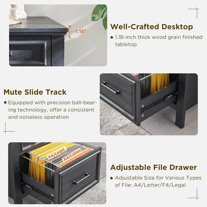 Modern Farmhouse Computer Desk with File Cabinet, Study Writing Table
