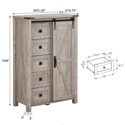T4TREAM 5 Drawer Farmhouse Dresser with Sliding Barn Door